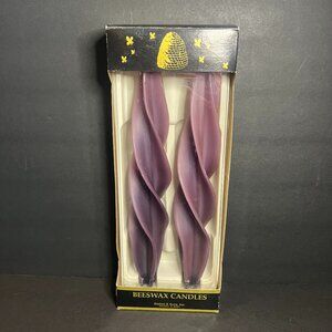 NIB Dadant & Sons 12" Purple Indigo Feather Spiral Twisted Beeswax Taper Candle